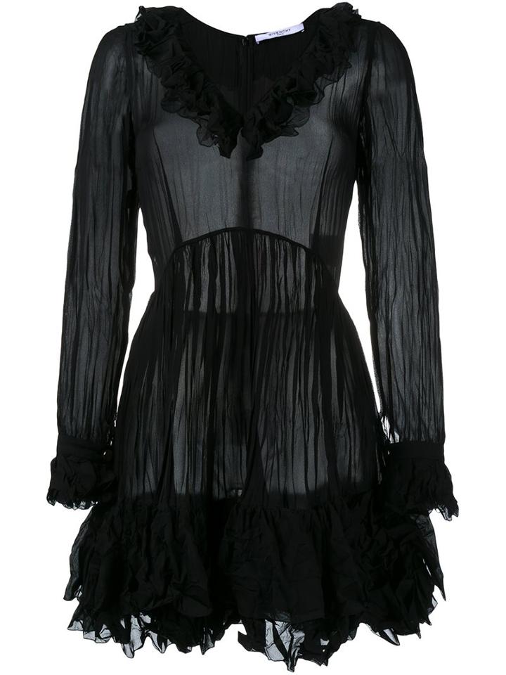 Givenchy Creased Ruffled Dress, Women's, Size: 38, Black, Silk/polyester