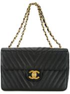 Chanel Vintage V Stitch Shoulder Bag, Women's, Black