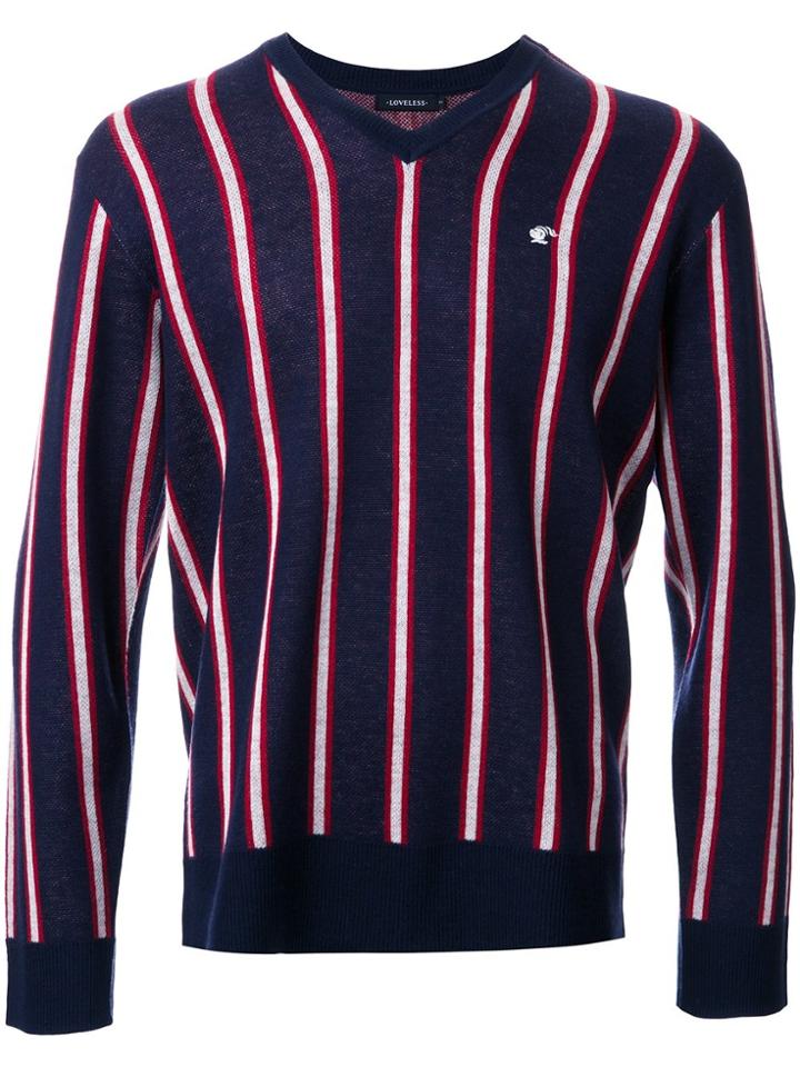 Loveless Skull Patch Striped Jumper - Blue