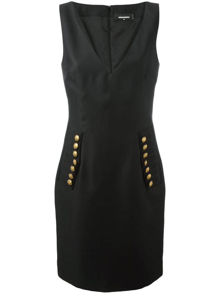 Dsquared2 V-neck Decorative Button Dress - Black