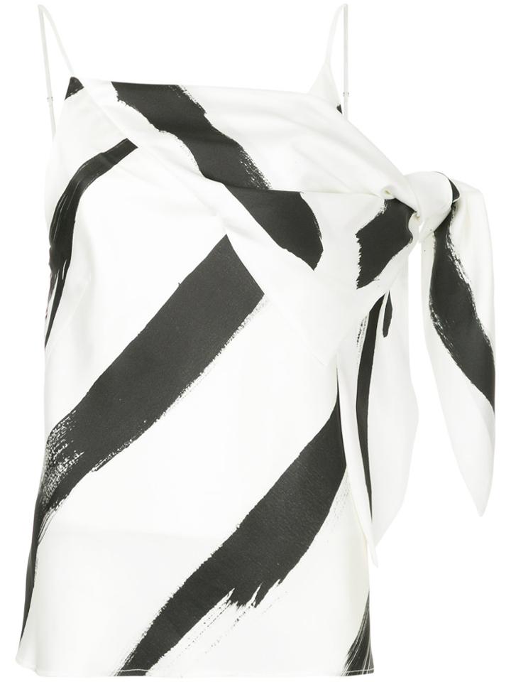 Christopher Esber Painterly Stripe Drape Detail Spaghetti Top - White