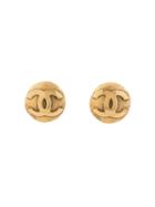 Chanel Vintage Matte Cc Round Earrings - Gold