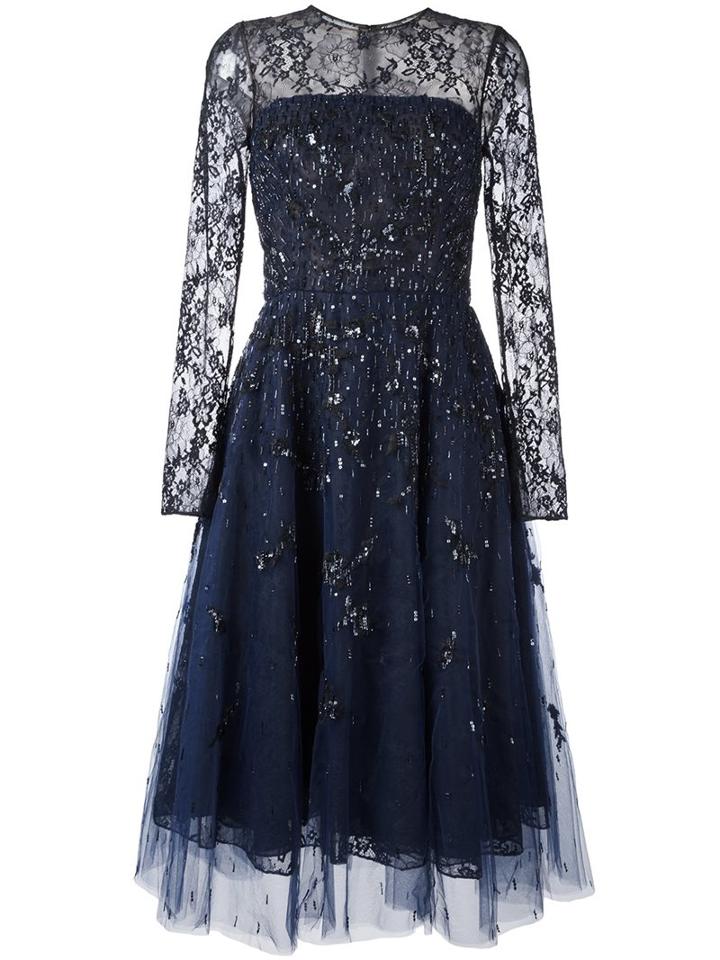 Oscar De La Renta Sequined Lace Overlay Dress