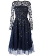 Oscar De La Renta Sequined Lace Overlay Dress