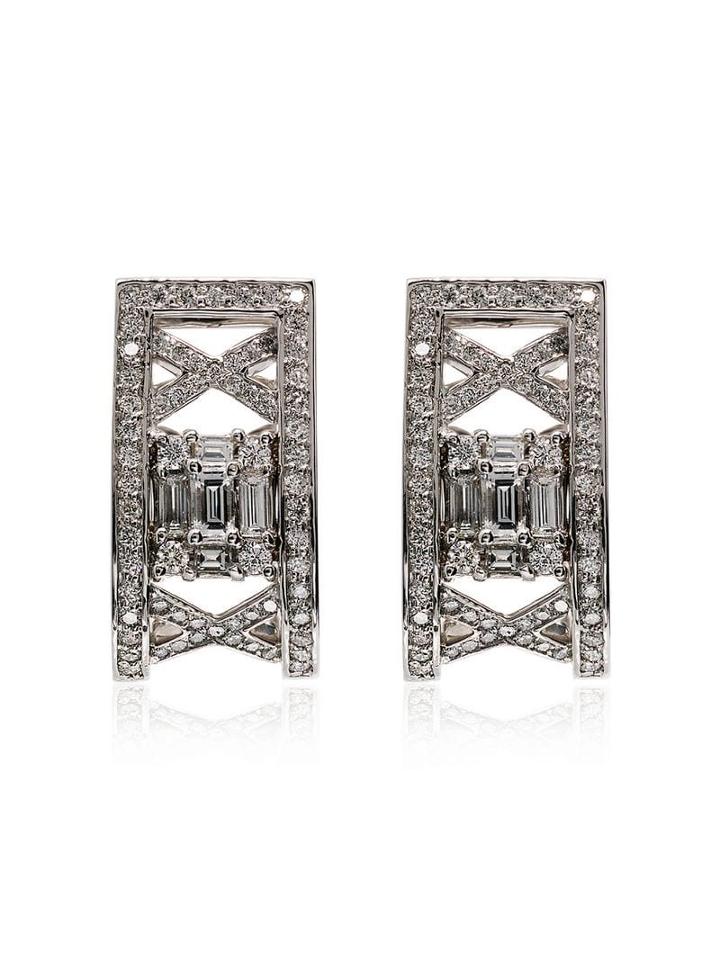 Mindi Mond Clarity Lattice Diamond Hoop Earrings - Metallic
