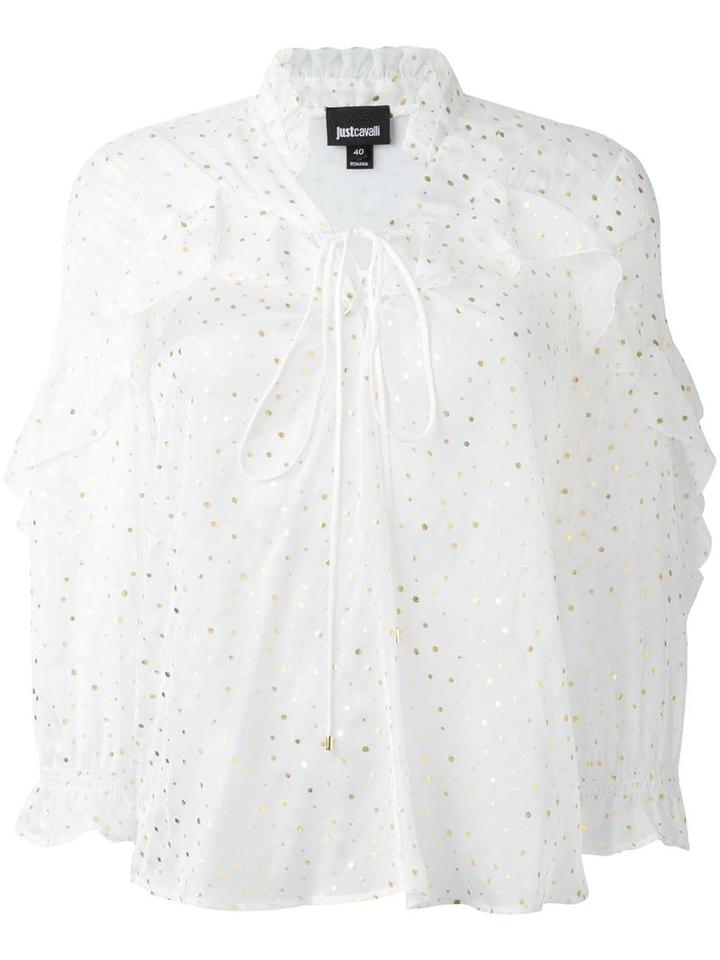 Just Cavalli Dotted Print Blouse, Women's, Size: 42, White, Silk