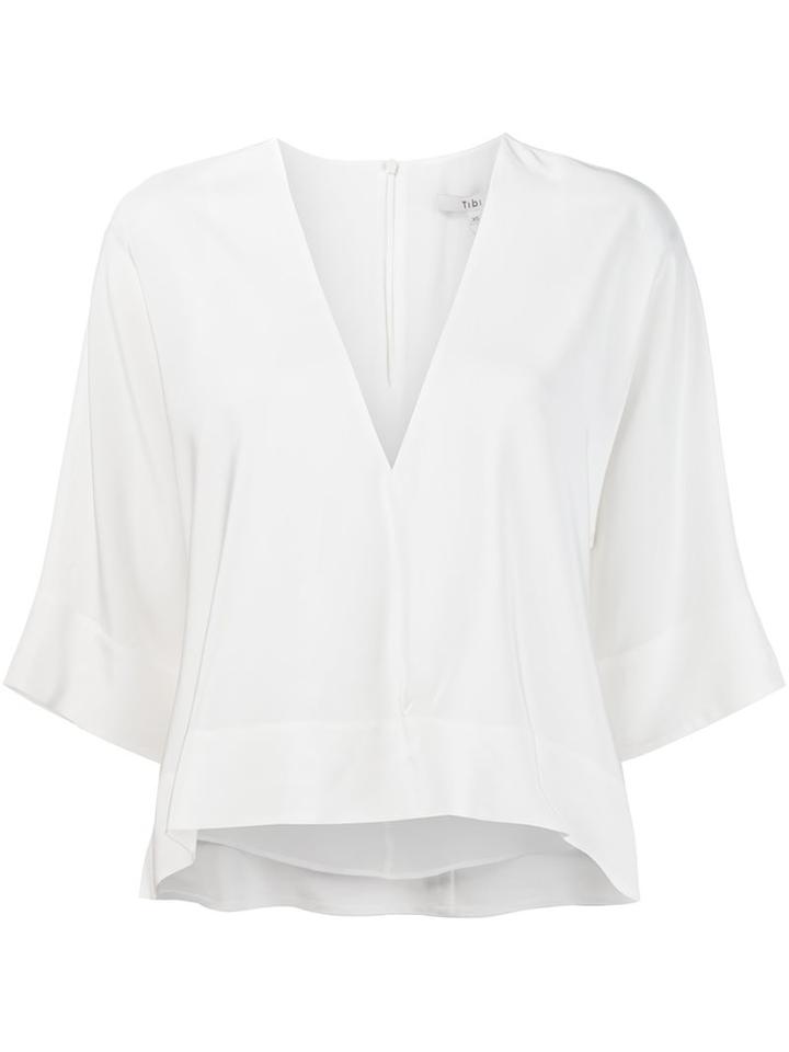 Tibi V-neck Blouse, Women's, Size: Large, White, Silk
