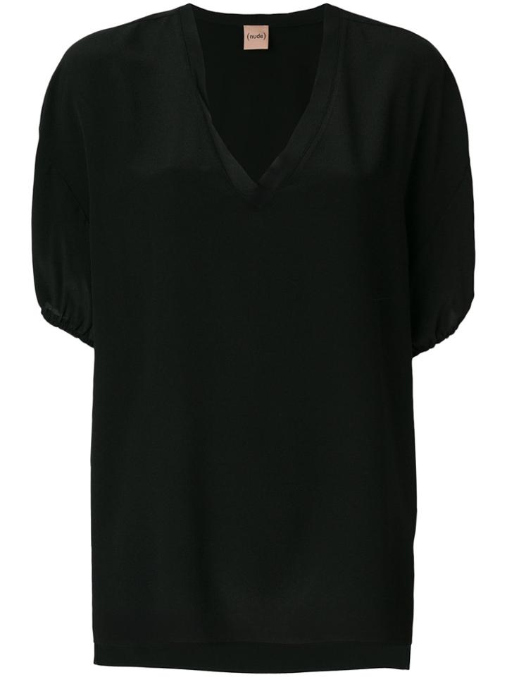 Nude V-neck Fluid Blouse - Black