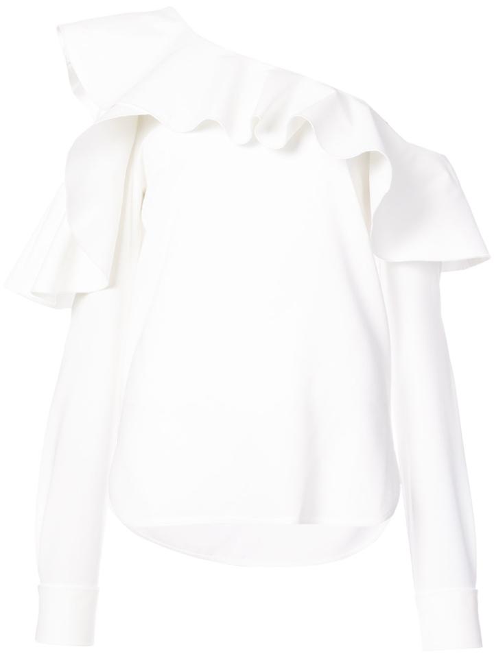 Oscar De La Renta One-shoulder Ruffled Blouse - White