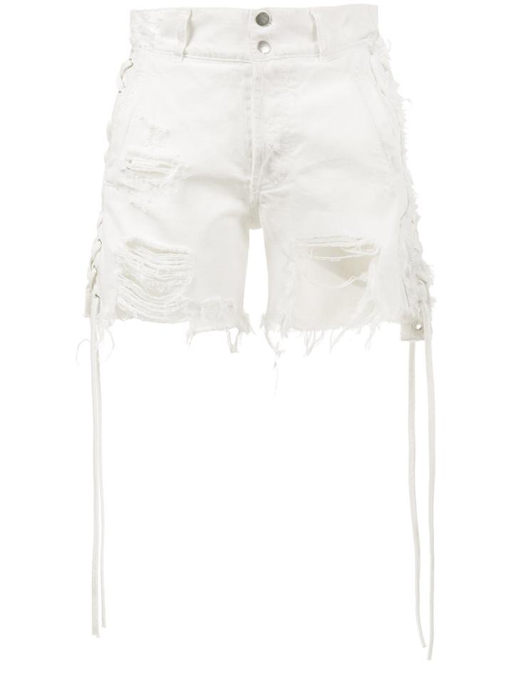 Faith Connexion Distressed Shorts With Lace-up Sides - White