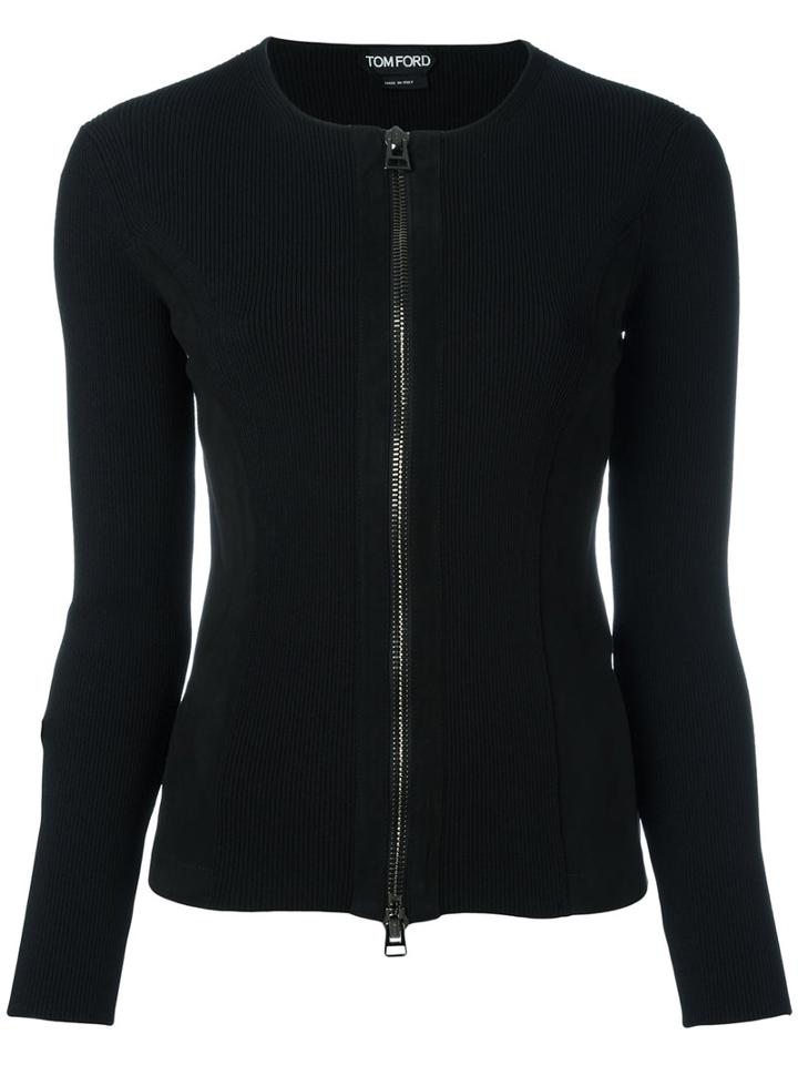 Tom Ford - Zipped Cardigan - Women - Lamb Skin/polyester/viscose - M, Black, Lamb Skin/polyester/viscose