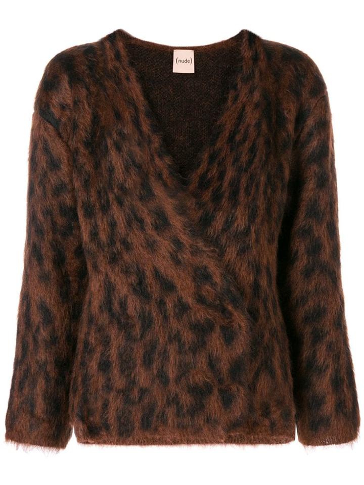 Nude Furry Leopard Print Jacket - Brown