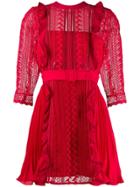 Self-portrait Lace Detail Belted Mini Dress - Red