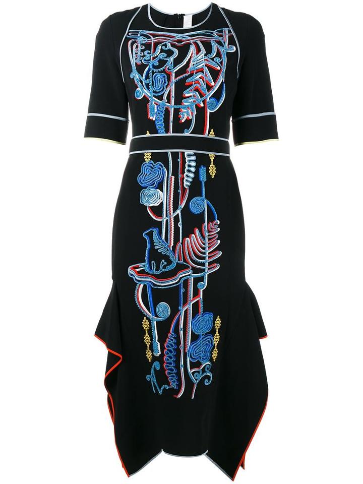 Peter Pilotto Embroidered Mid-length Dress, Women's, Size: 10, Black, Spandex/elastane/acetate/viscose