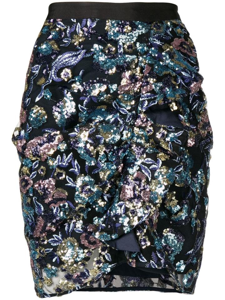 Self-portrait Floral Embroidered Skirt - Black