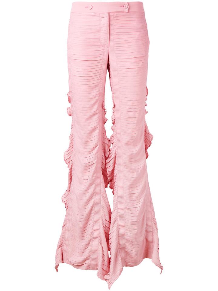 Marco De Vincenzo - Flared Frill Trousers - Women - Polyester - 40, Pink/purple, Polyester