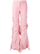 Marco De Vincenzo - Flared Frill Trousers - Women - Polyester - 40, Pink/purple, Polyester