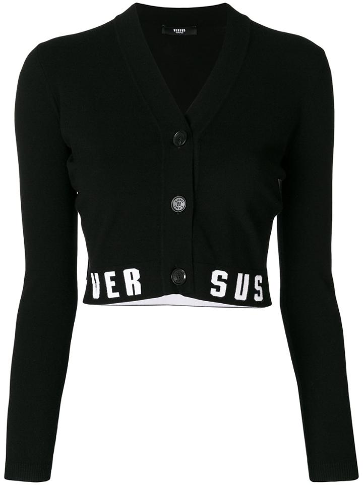 Versus Cropped Button Cardigan - Black