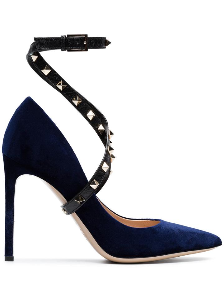 Valentino Blue Wrap Stud 105 Velvet Pumps