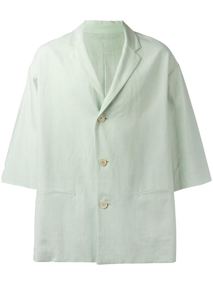 Qasimi Three-quarters Sleeve Boxy Jacket, Men's, Size: 46, Green, Linen/flax/viscose