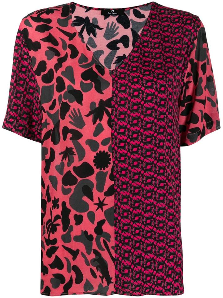 Ps Paul Smith Printed Panel V-neck T-shirt - Pink