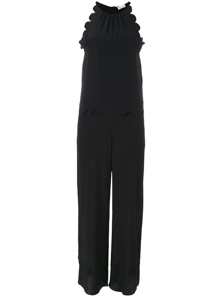 Red Valentino - Scalloped Trim Jumpsuit - Women - Silk - 40, Women's, Black, Silk