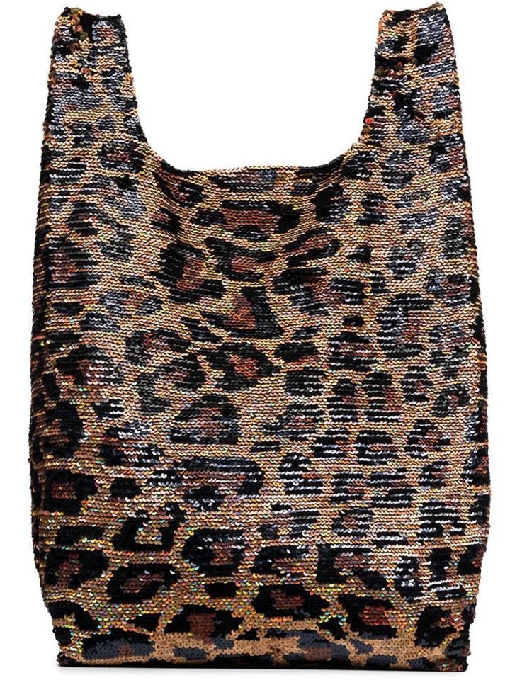 Ashish Classic Big Leopard Sequin Tote Bag - Brown