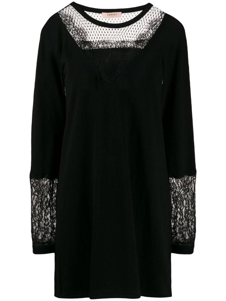 Twin-set Lace Panel Jumper Dress - Black