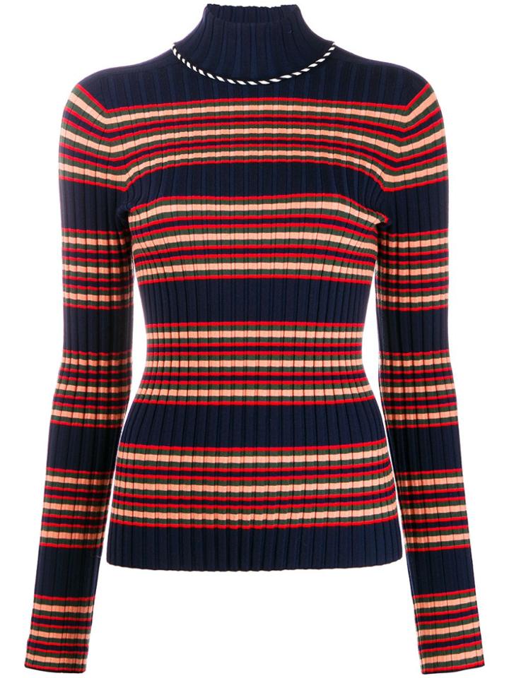Tory Burch Striped Slim-fit Jumper - Black