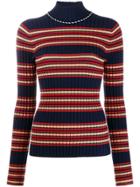 Tory Burch Striped Slim-fit Jumper - Black