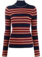 Tory Burch Striped Slim-fit Jumper - Black