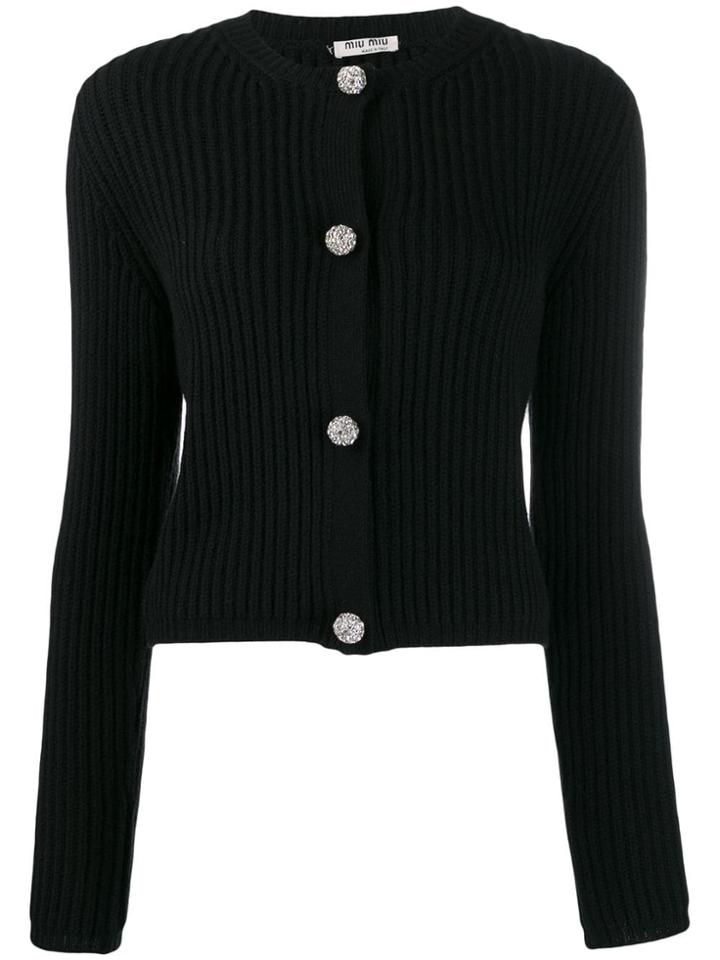 Miu Miu Cashmere Crystal Button Cardigan - Black