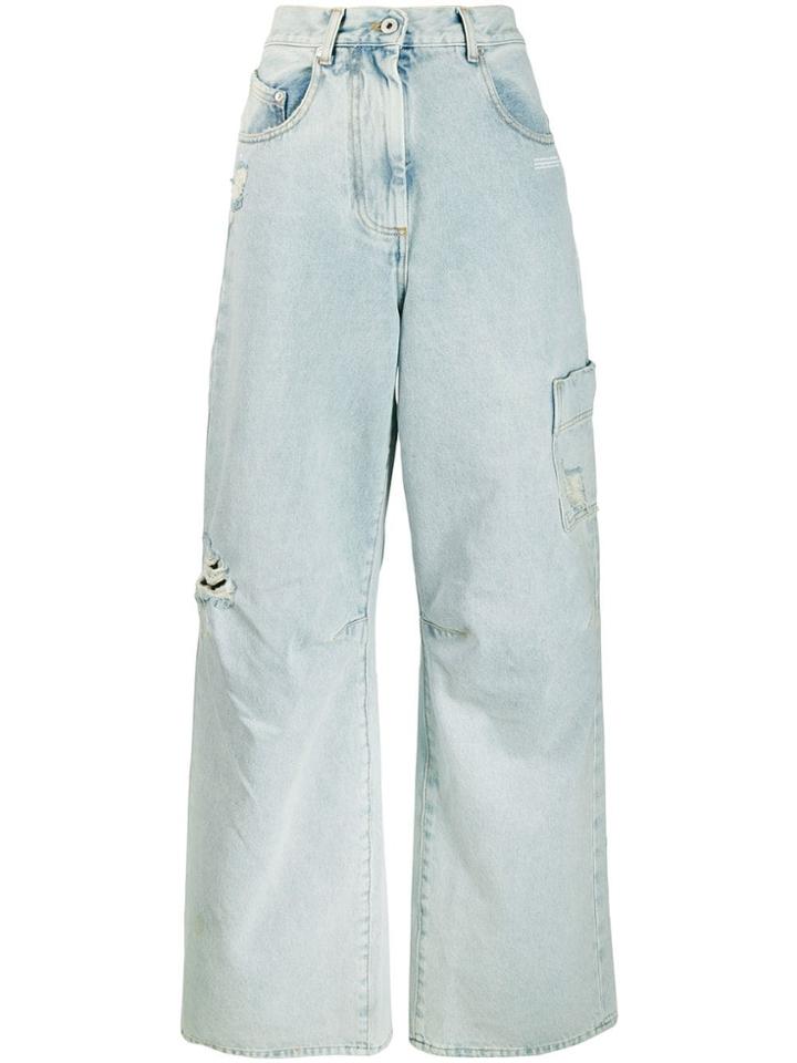 Off-white Oversized Tomboy Bleach-wash Jeans - Blue