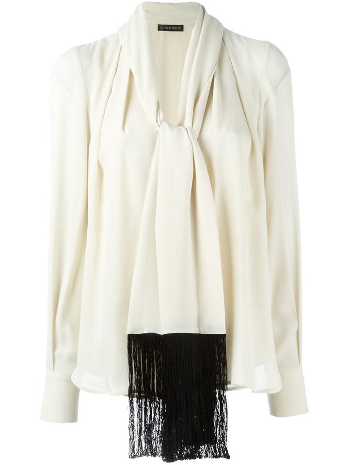 Plein Sud Bow Tie Collar Blouse, Women's, Size: 38, Nude/neutrals, Silk