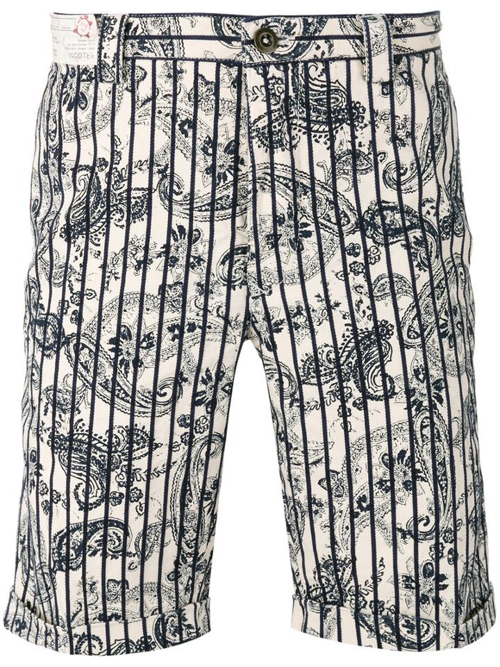Incotex - Paisley Stripe Shorts - Men - Cotton/linen/flax - 36, Blue, Cotton/linen/flax