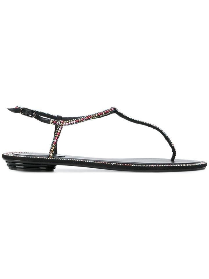 René Caovilla Embellished Thong Strap Sandals - Black