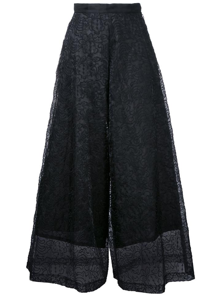 Taro Horiuchi Lace Detail Cropped Pants, Women's, Black, Polyester