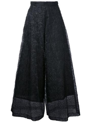 Taro Horiuchi Lace Detail Cropped Pants, Women's, Black, Polyester