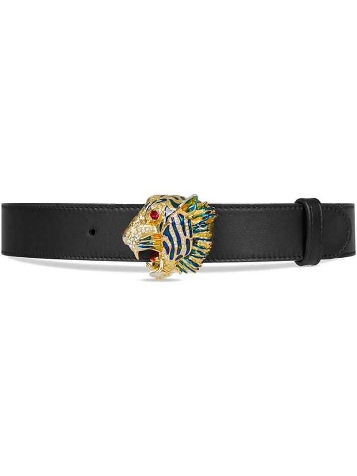 Gucci Cintura In Pelle Con Testa Di Tigre - Black