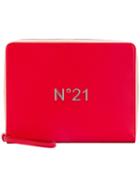 No21 - Logo Plaque Zip Clutch - Women - Leather - One Size, Red, Leather
