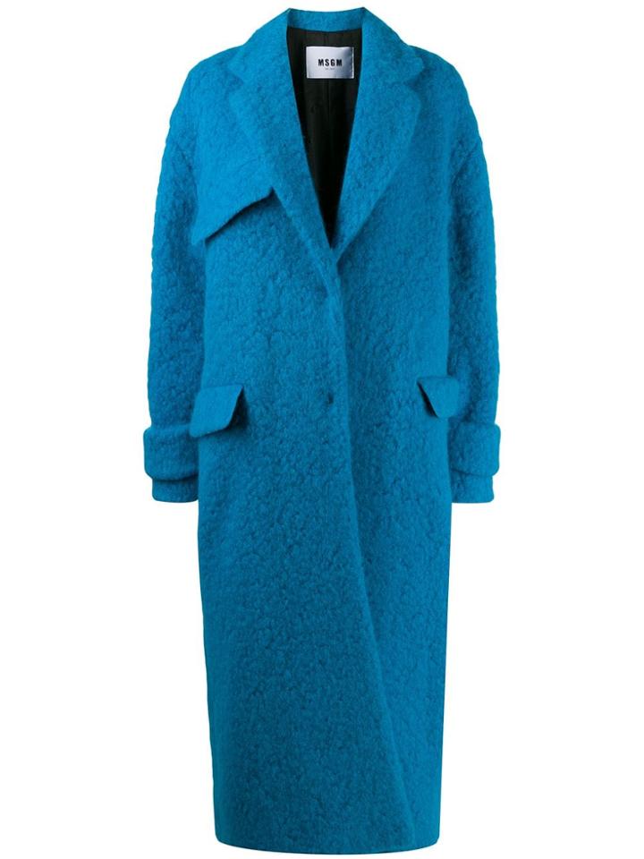 Msgm Single-breasted Oversized Coat - Blue