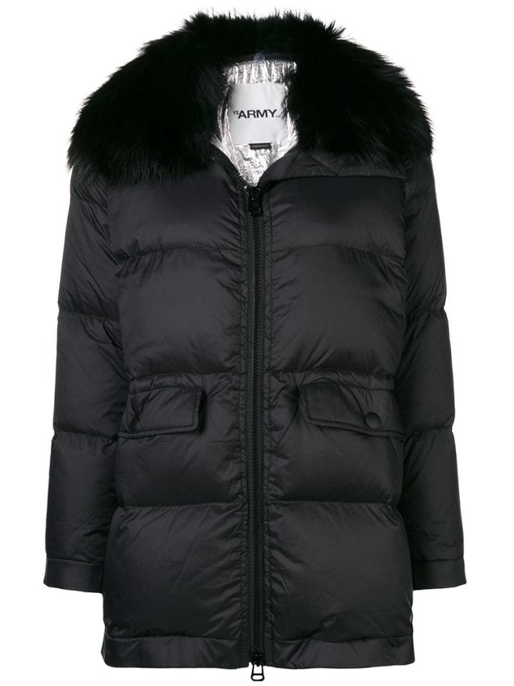 Yves Salomon Army Fox Fur Trim Puffer Jacket - Black