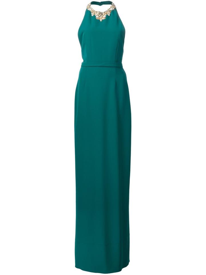 Marchesa Notte Embellished Neck Gown - Green