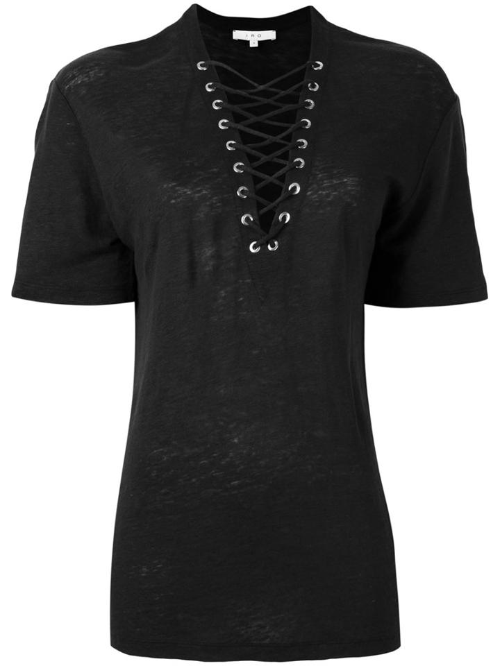 Iro - Lace-up T-shirt - Women - Linen/flax - M, Women's, Black, Linen/flax