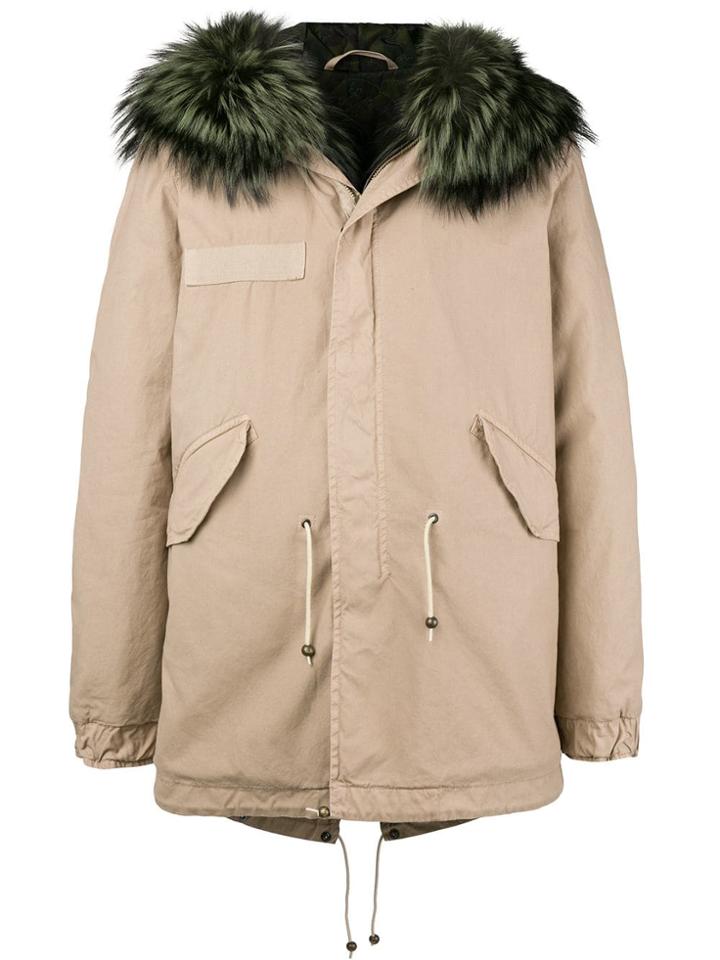 Mr & Mrs Italy Fur-trim Parka Coat - Nude & Neutrals