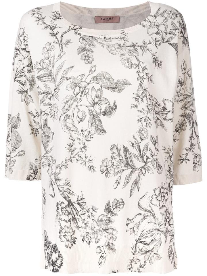Twin-set Floral Print T-shirt - Neutrals