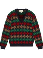 Gucci Argyle Alpaca Wool V-neck Jumper - Blue