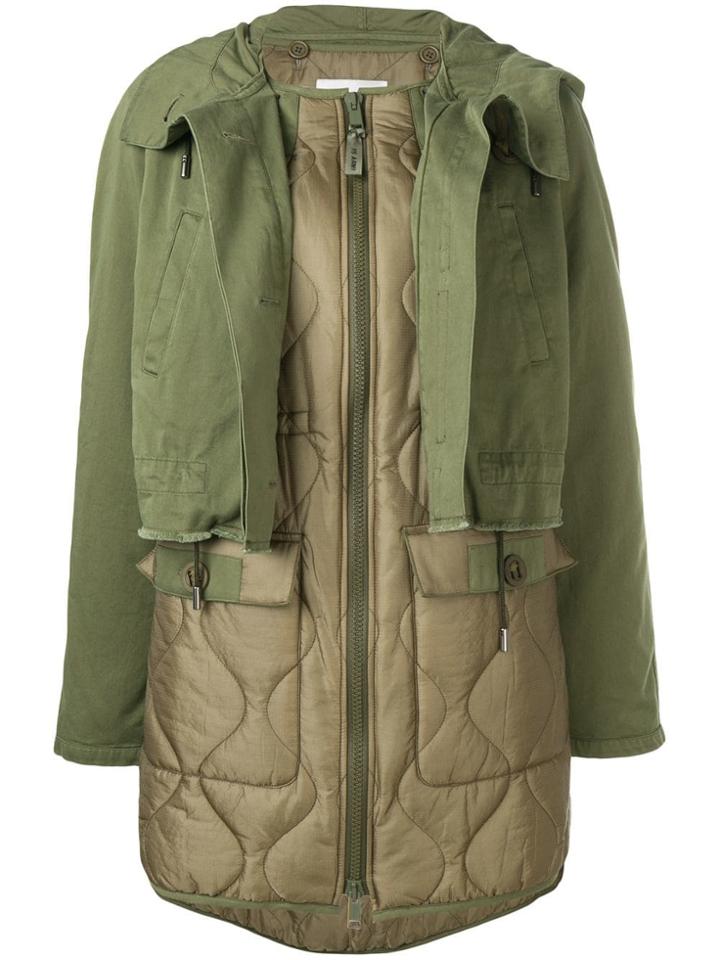 Yves Salomon Layered Single Breasted Coat - Green