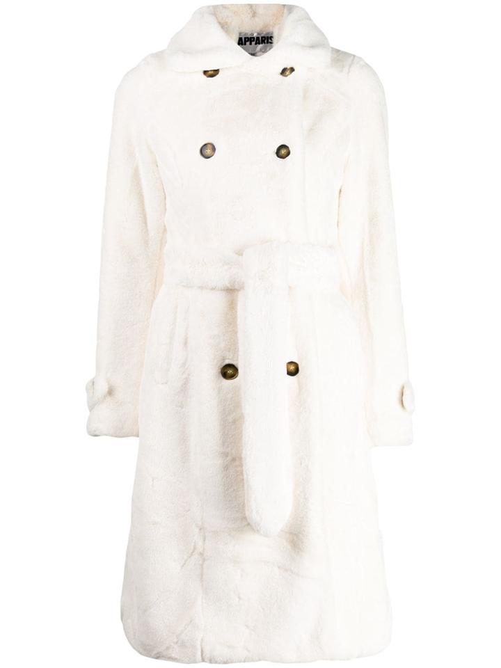 Apparis Textured Furry Coat - White