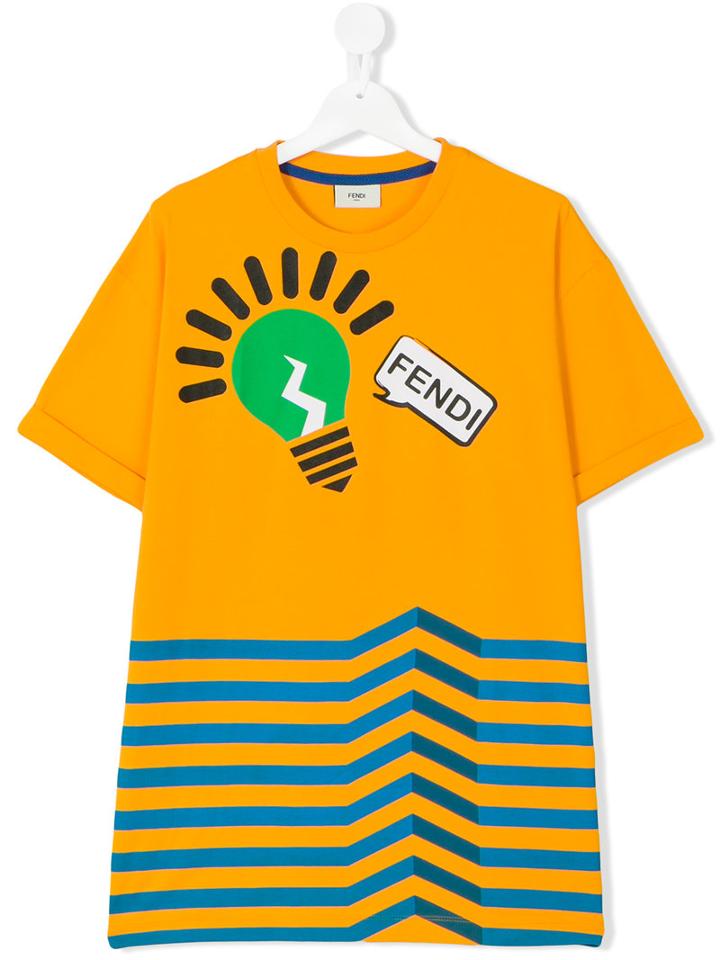 Fendi Kids - Light Bulb Print T-shirt - Kids - Cotton/spandex/elastane - 14 Yrs, Yellow/orange